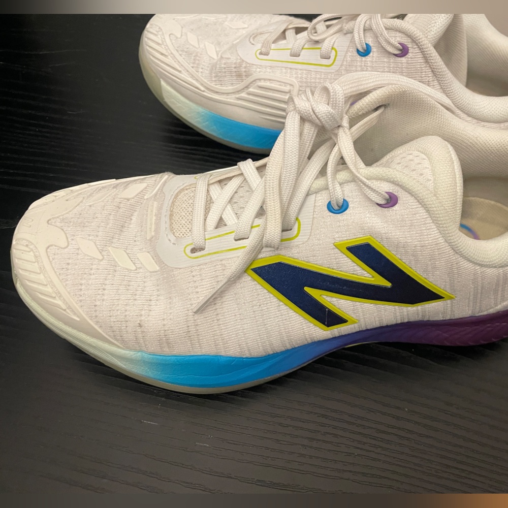 New Balance White Sneakers with Blue and Purple Accents